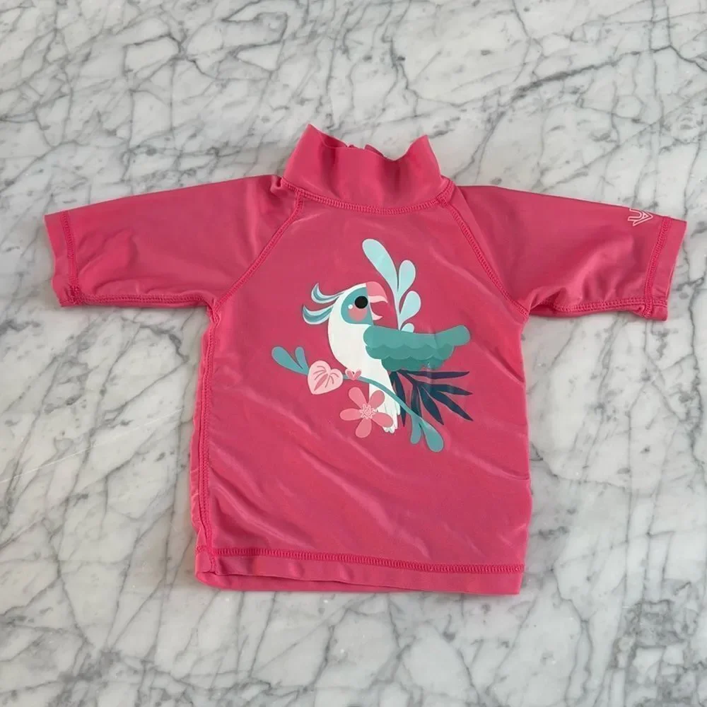 UV Skinz UPF 50 Pink Swim Shirt Rashguard Size 12-18 Months Parrot